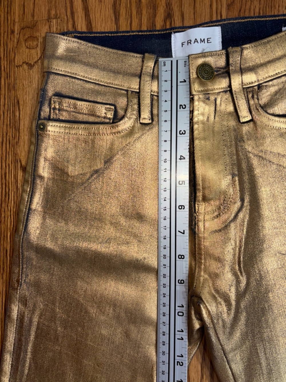 FRAME Le High Straight Gold Metallic Cropped High-rise Straight - Picture 7 of 11